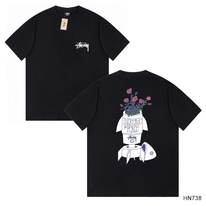 Stussy 2025 Sommer Neues Hochwertiges Rundhals-T-Shirt aus Baumwolle für Männer und Frauen Klassisches Logo mit neuem Musterdruck Paar-T-Shirt