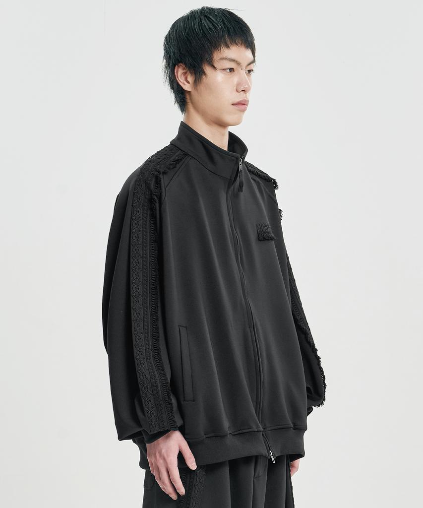 AJOBYAJO Multi Lace Trim Raglan Track Jacket [Black]