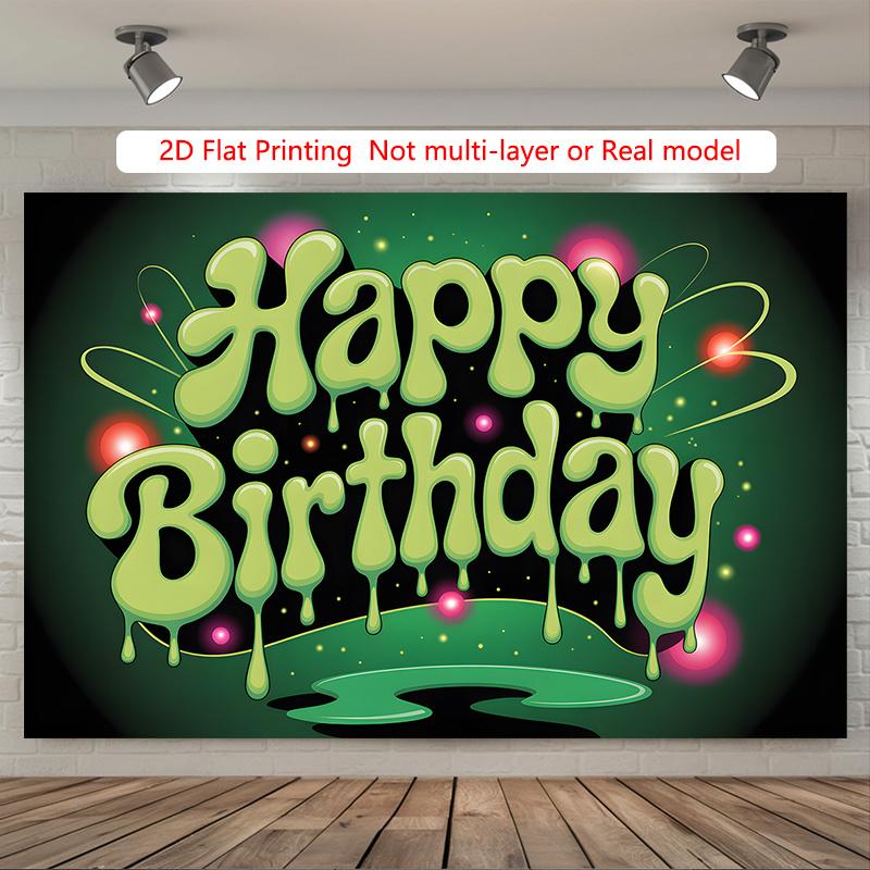 Party Backdrop Green Flat Dripping Text Event Photo Background Front Door Decor