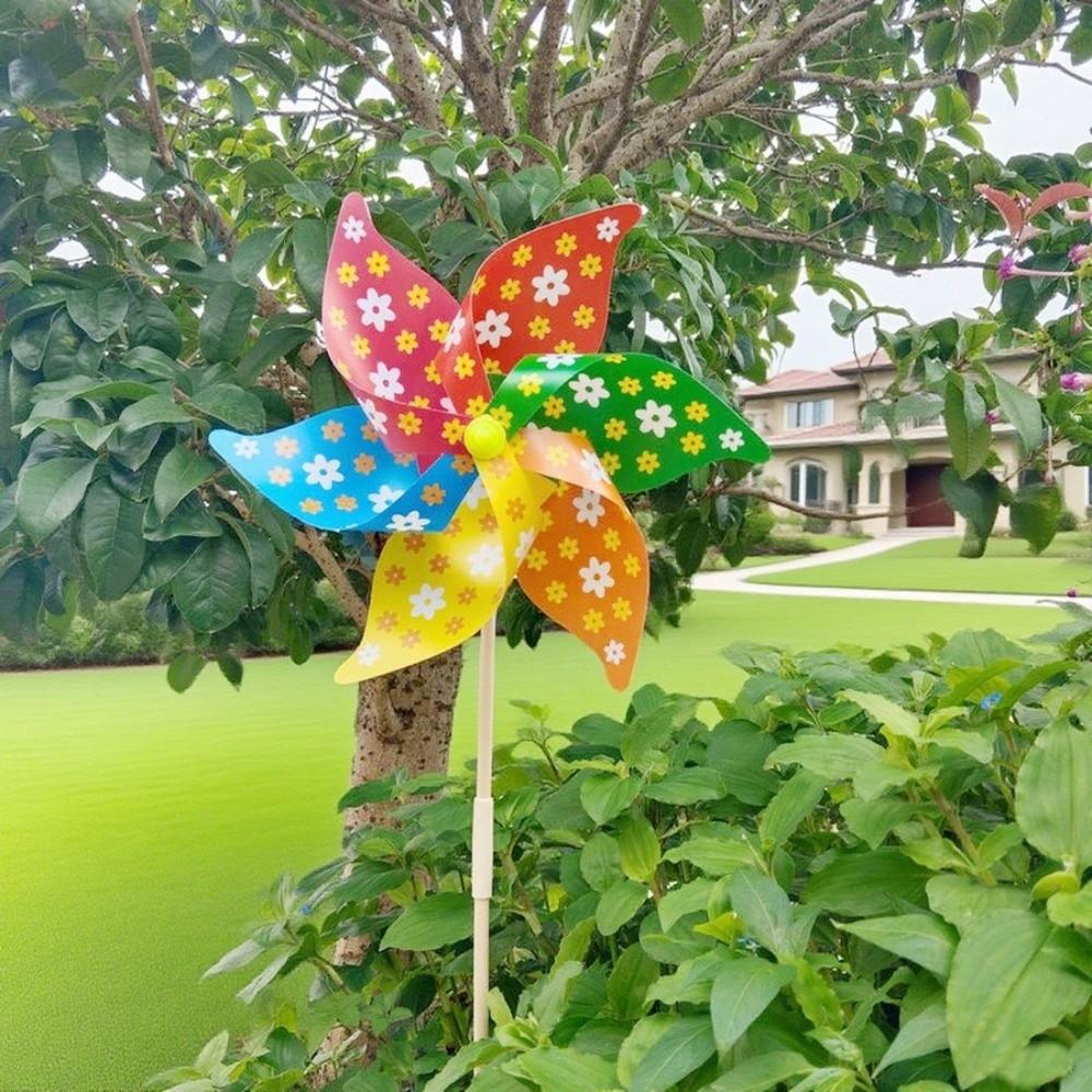 3D Flower Colorful Windmill String Mounted Bird Repeller Spinning Outdoor Pinwheel  Garden Yard