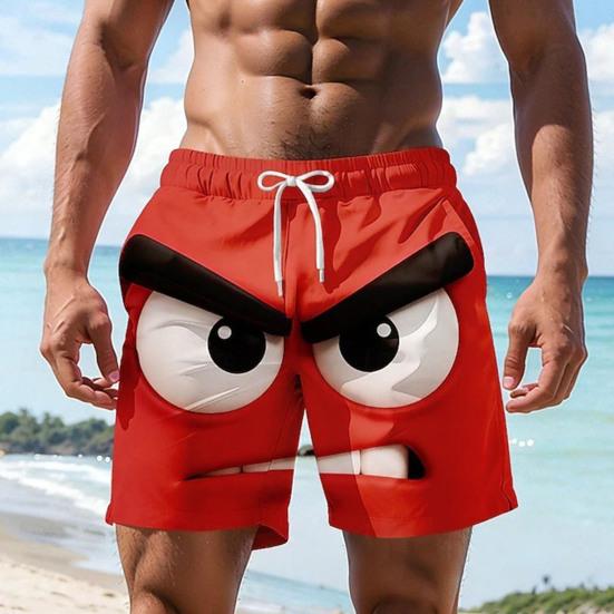 Men Shorts Elastic Waist Tie Cartoon 3D Printed Casual Shorts with Pockets Loose Fit Lightweight Breathable Beach Vacation Sports Shorts