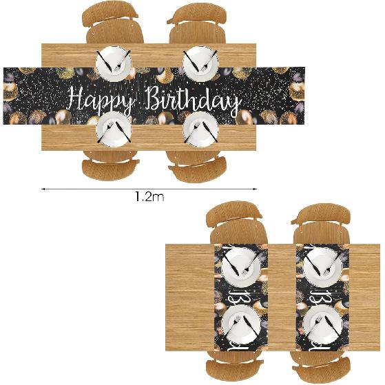 Happy Birthday Table Runner, 72×13In Vintage Black Gold Birthday Table Runner Birthdays Dining Linen Tables Decoration for Men Women Indoor Outdoor