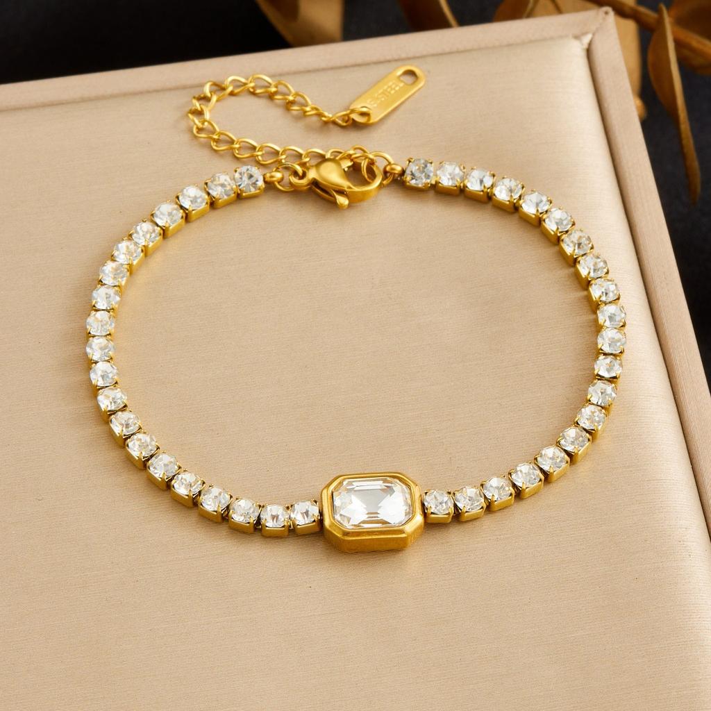 Gold Plated Emerald Cubic Zirconia Tennis Chain Bracelet