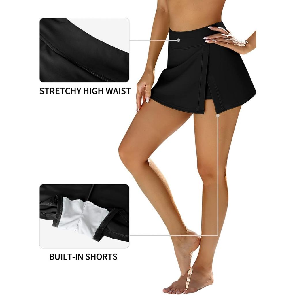 CHARMLEAKS Swim Skirts Women Tummy Control Split Swimsuit Skirt Built in Swim Shorts High Waist Bathing Suit Bottoms