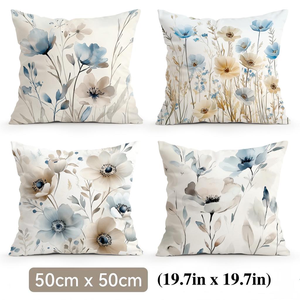 4 Pcs Minimalist Abstract Leaves Single-Sided Printed Pillowcase Cushion Cover,Suitable For Living Room,Bedroom,Car Decoration