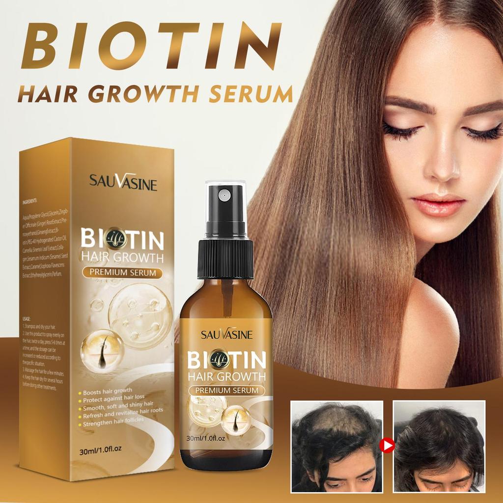 Biotin Haarwachstums-Serum-Spray, Verdickendes Kräuter-Serum mit Ingwer & Ginseng für dichteres, längeres & stärkeres Haar