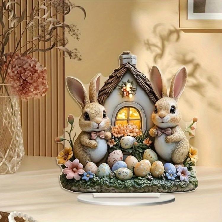 Bunnies Figurines Easters Decoration Table Centerpieces Acrylic Easters Eggs Rabbit Statue Rabbit Sculpture Home Decors
