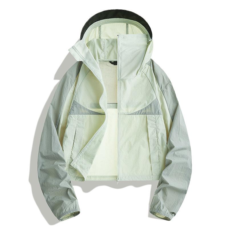 2026 Unisex UPF50+ Hooded Color Block Jacket with Ice Silk for Summer Sun Protection Large
