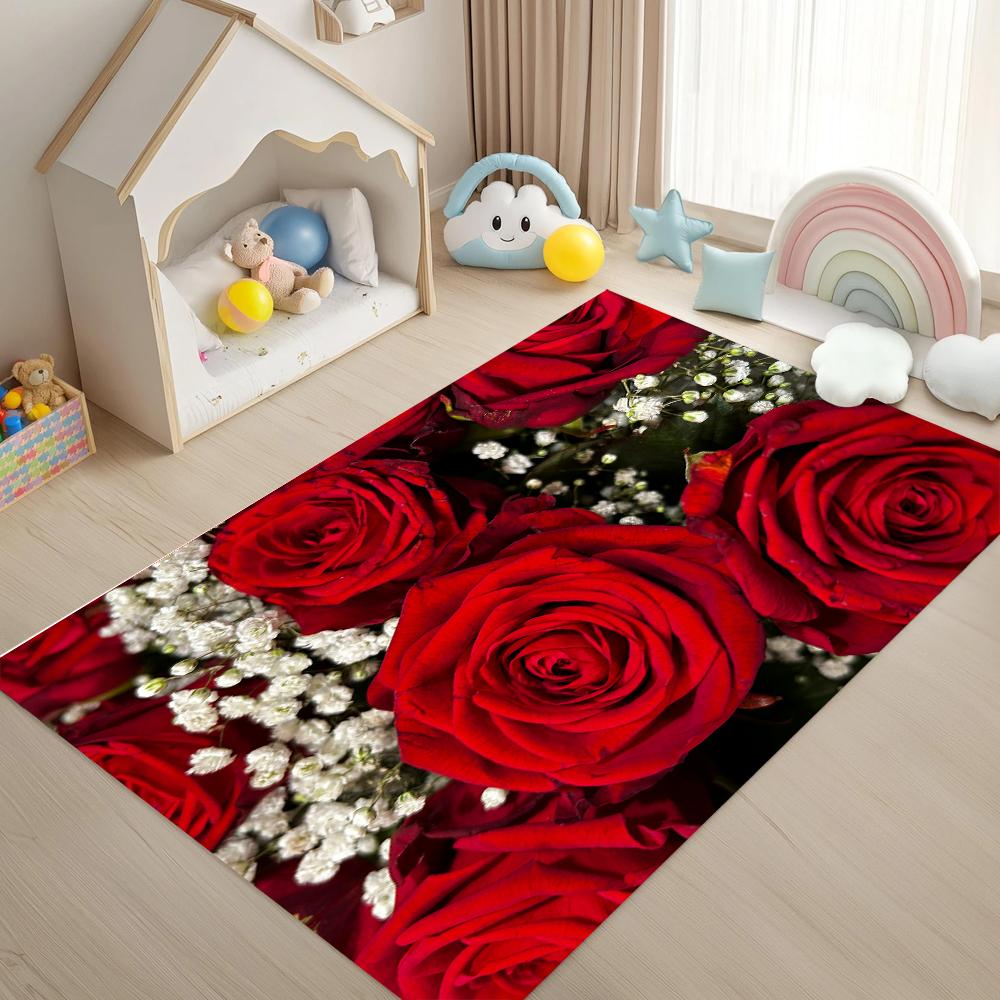 Rose Pattern Floor Mat Modern Kitchen Rug Non-Slip Colorful Indoor Carpet for Home Bathroom Bedroom Living Room Decor