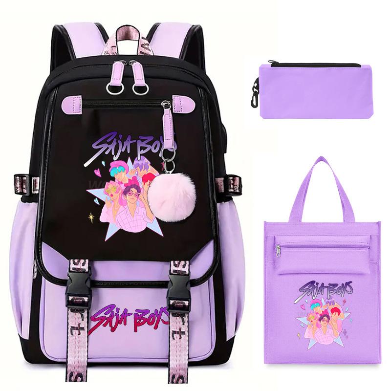 K-Pop Anime Cartoon Printing Casual Student Backpack Shoulder Bag Pencil Case Three-Piece Set