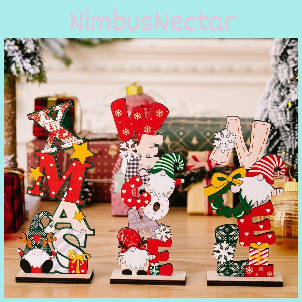 Desktop Christmas Figurine Wooden Decoration Printed Letter Noel Xmas Holidays