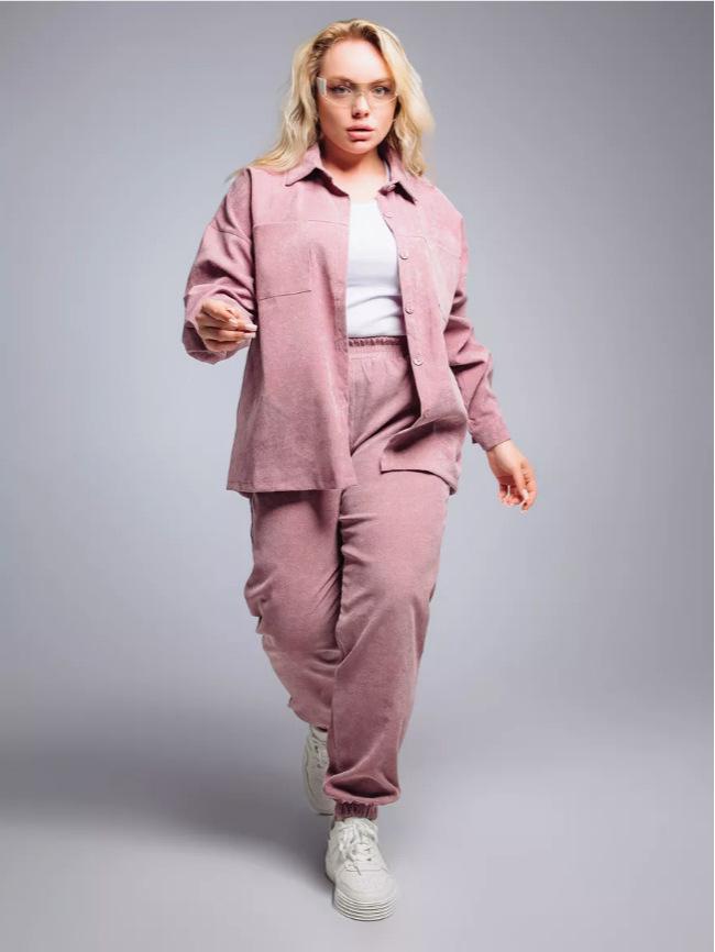 2025 Retro Plus Size Corduroy Shirt and Pants Set for Women