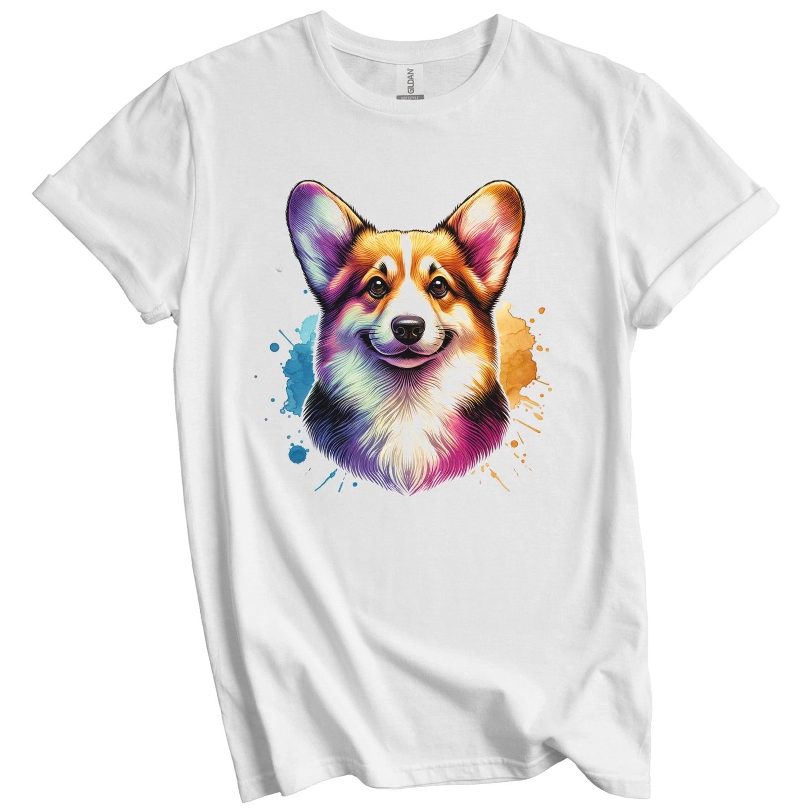 Corgi Rainbow Watercolor Portrait Dog Lover T-Shirt - Corgi Gift 3XL