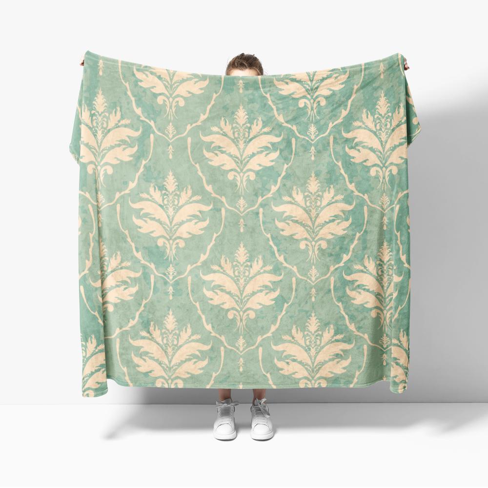 Retro beige floral brocade style Throw Blanket Cozy Soft Lightweight Warm Flannel Blankets 75x90cm