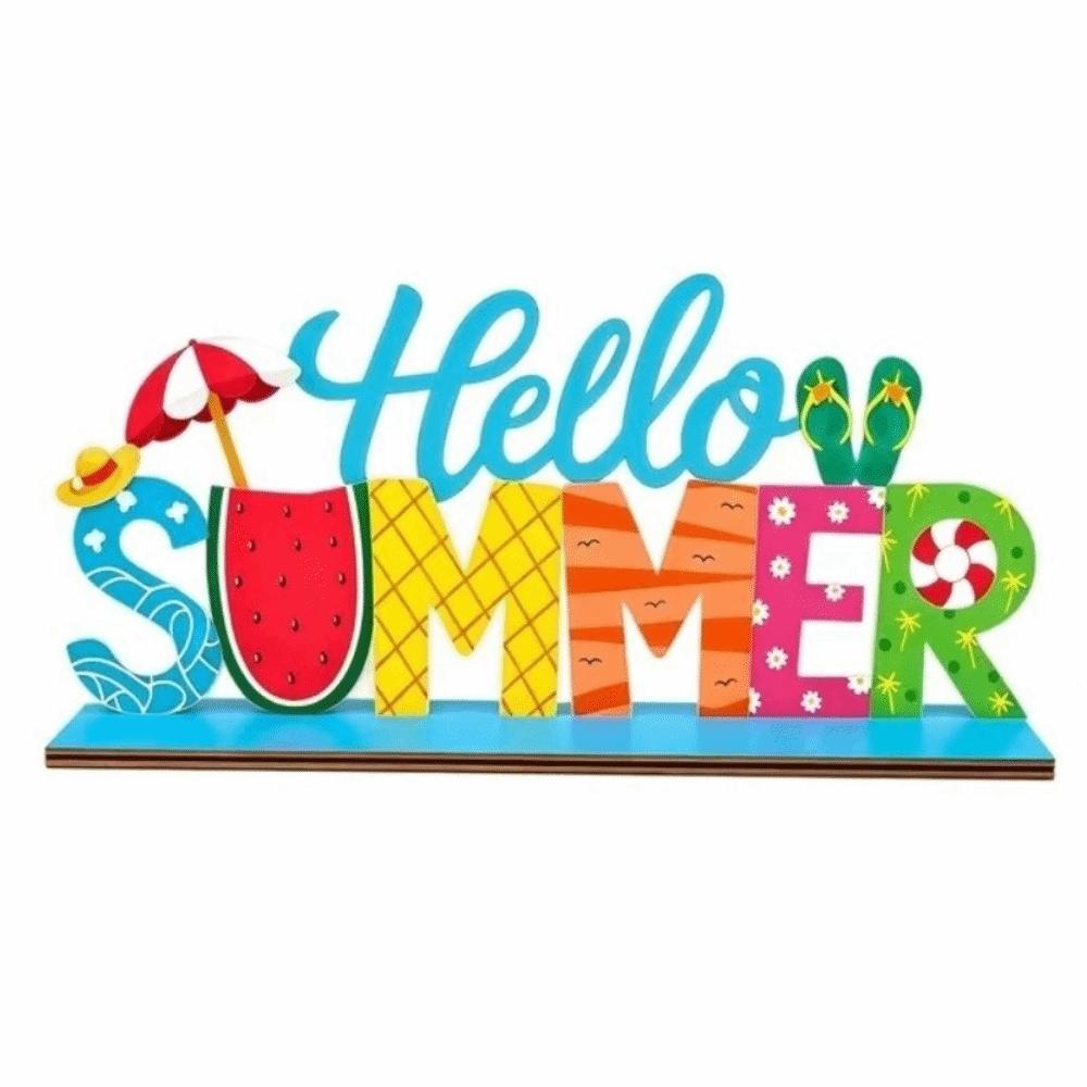 2D Pattern Summer Party Decorations Summer Theme Multi-Color Hawaiian Themed Ornament Wood Wooden Table Centerpiece Luau Theme