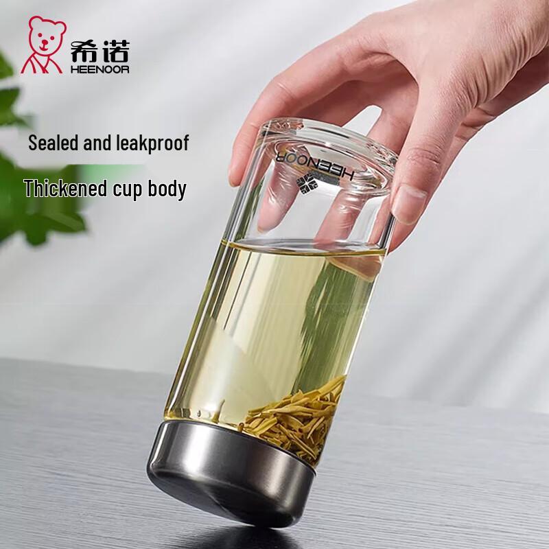 HEENOOR Portable High Borosilicate Glass Water Bottle