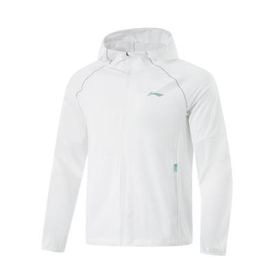 Li Ning Running Series Fashion Comfortable Breathable Simple Slim Fit Zip Hooded Sports Windbreaker Men Outerwear White AFDU973-4
