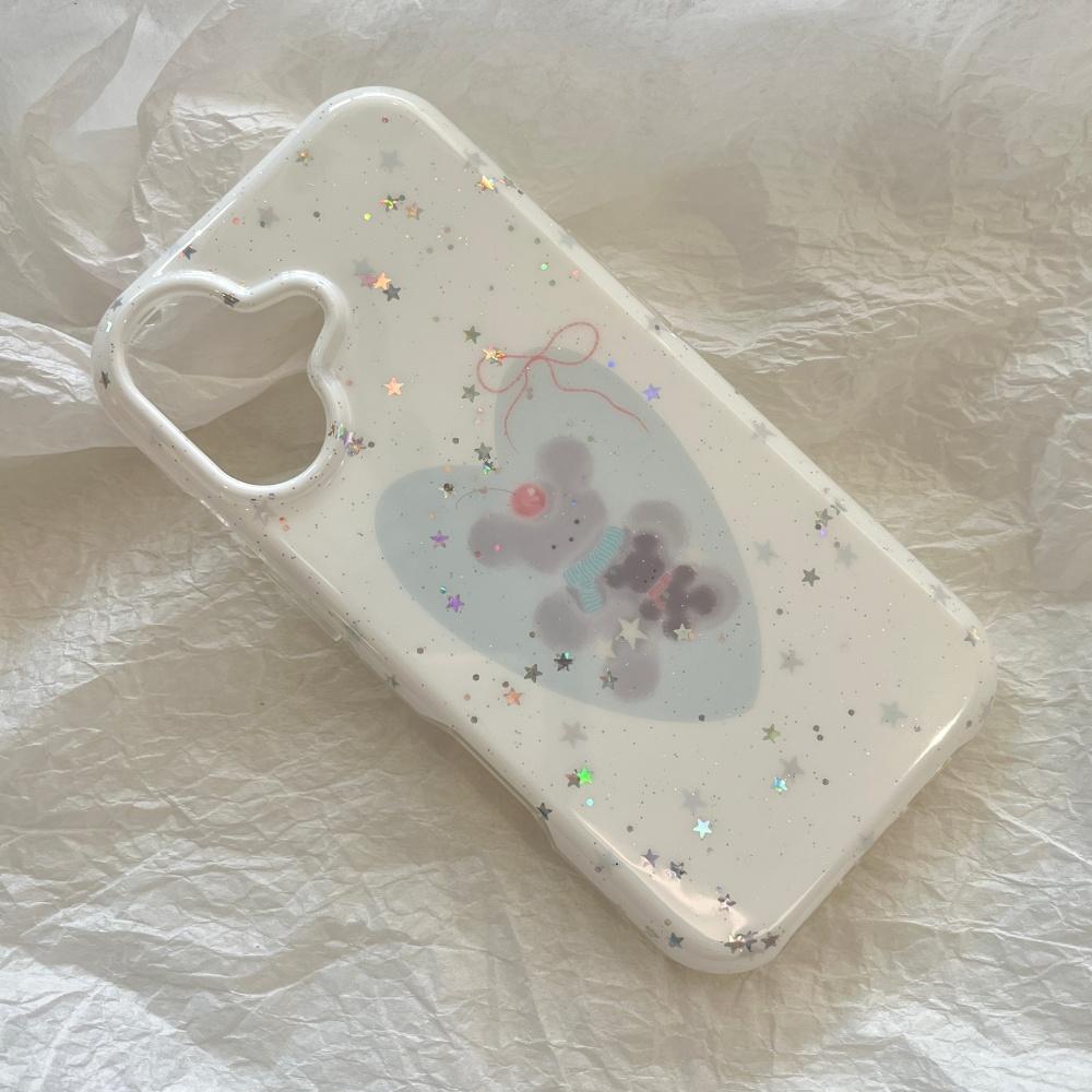 Korean wind ins little fresh stars cute blue love bear apple 13 atmosphere mobile phone case 16pro new iphone17promax with chain 15 double 14p