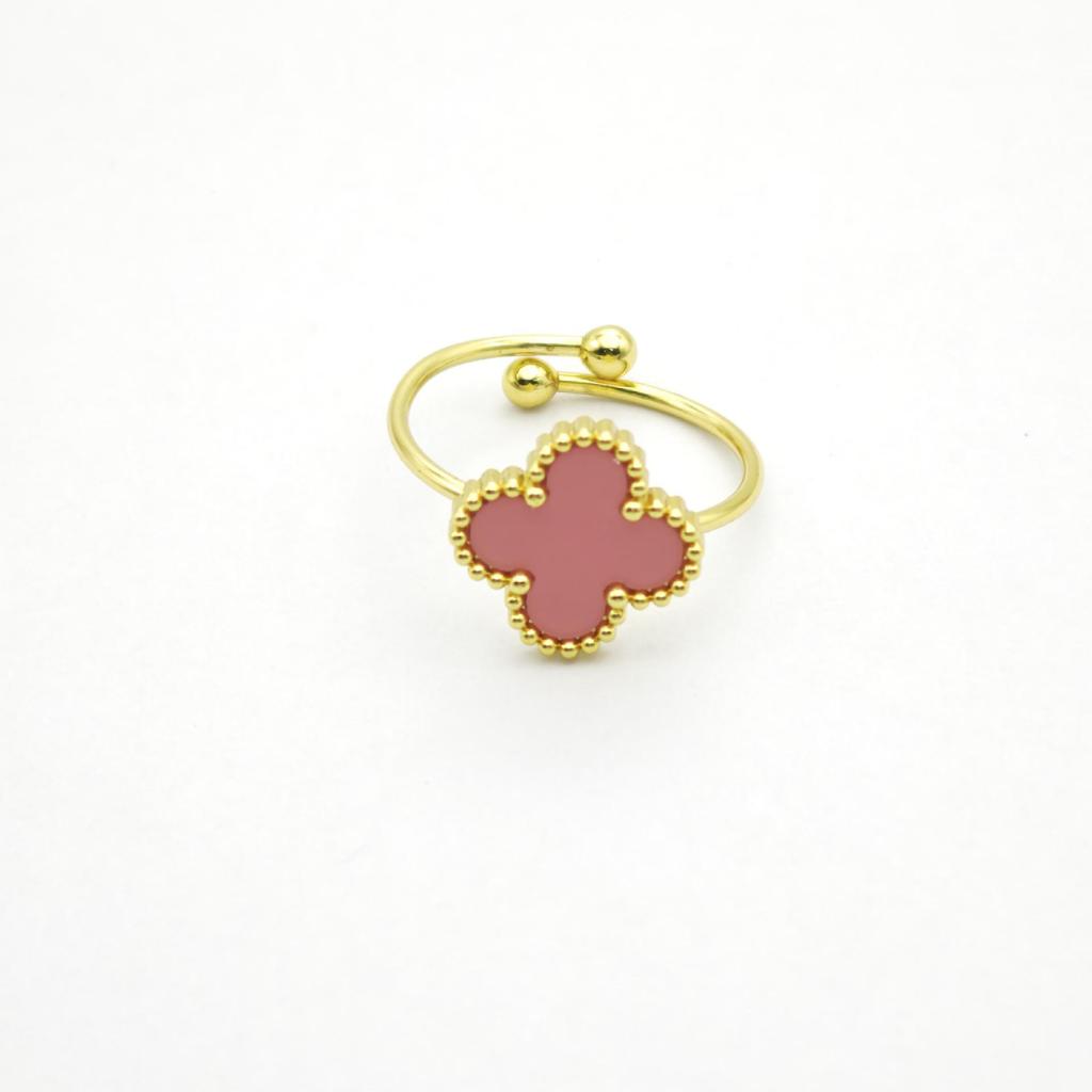 Vierblättriger Kleeblatt Goldplattierter Verstellbarer Ring für Damen - Elegantes Blumen-Design, Modischer und Schicker Schmuck für den Arbeitsweg