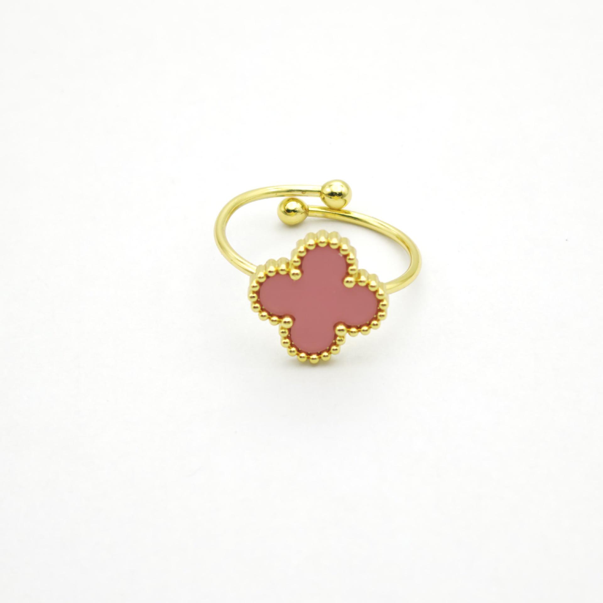 Vierblättriger Kleeblatt Goldplattierter Verstellbarer Ring für Damen - Elegantes Blumen-Design, Modischer und Schicker Schmuck für den Arbeitsweg Adjustable Open-end beige
