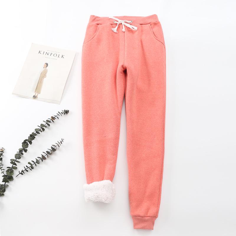 Pantaloni Casual Caldi da Donna in Lana d'Agnello con Plus Velluto - Dimagranti, con Polsini, Gamba Dritta, Tuta per Autunno e Inverno