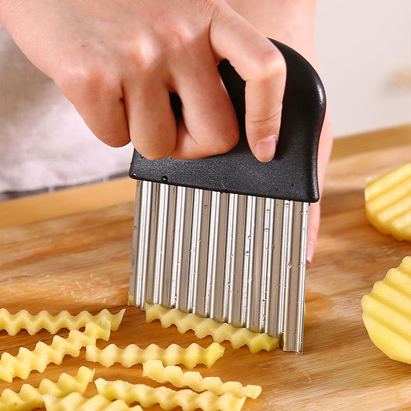Edelstahl Kartoffel Chip Slicer Teig Gemüse Obst Crinkle Wellenförmige Slicer Messer Kartoffel Cutter Chopper Französisch Fry Maker Werkzeuge