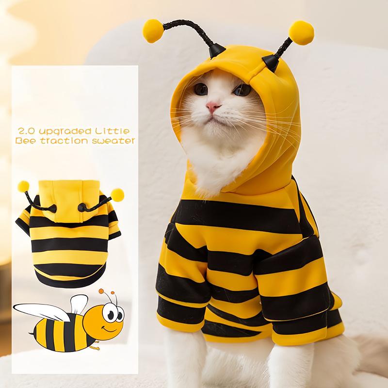 1PC Pet Clothing Creative Fleece Material Funny Pet Sweatshirt Stylish Pet Apparel Bee Design Cat Lovers Yellow