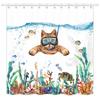 Pirate Cat Riding Shark Shower Curtain Funny Space Galaxy Rainbow Waterproof Fabric Bath Curtain With Hooks For Bathtub Decor