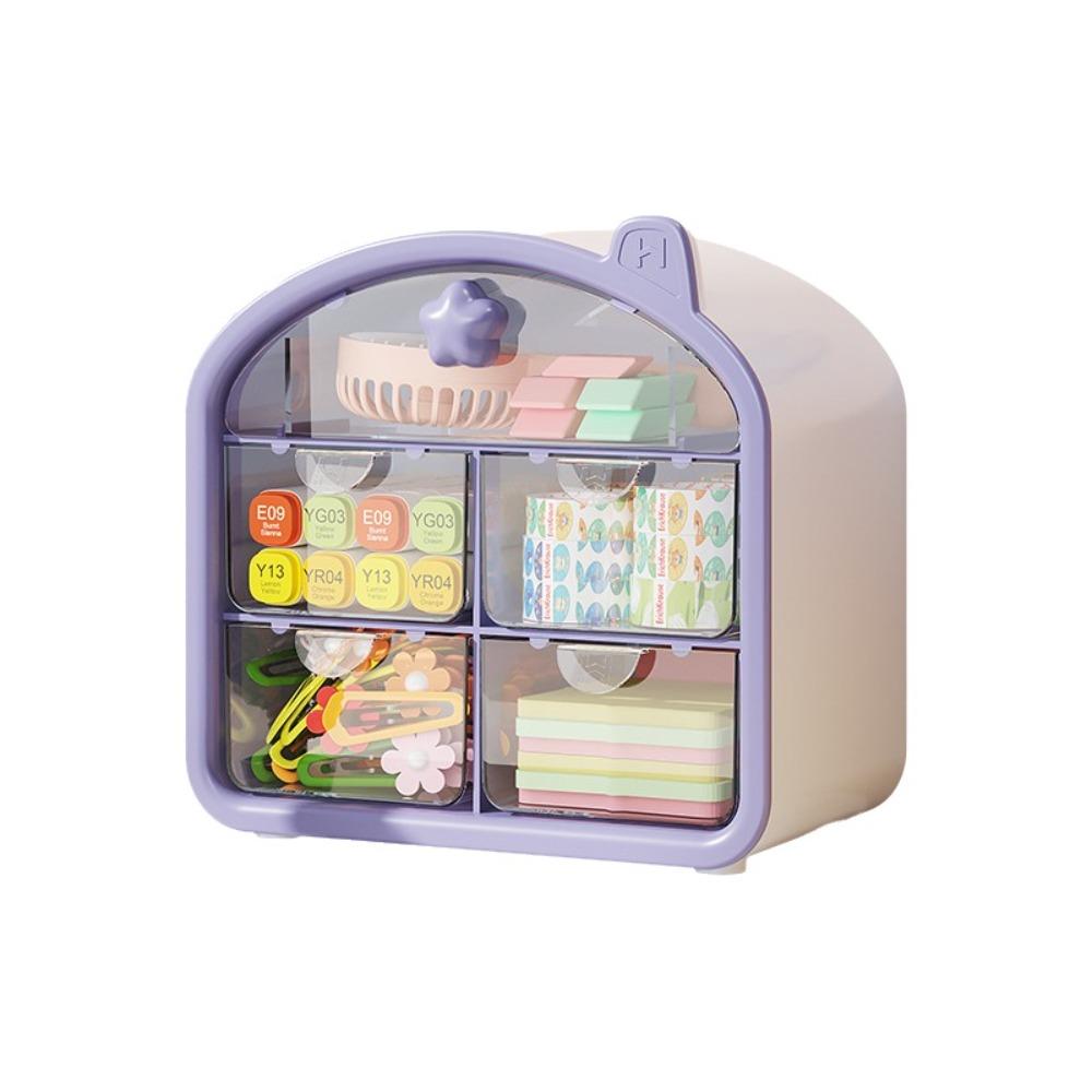 Large Capacity Clear Drawer Storage Box Multi-grid Divided Storage Rack Desktop Use фиолетовый