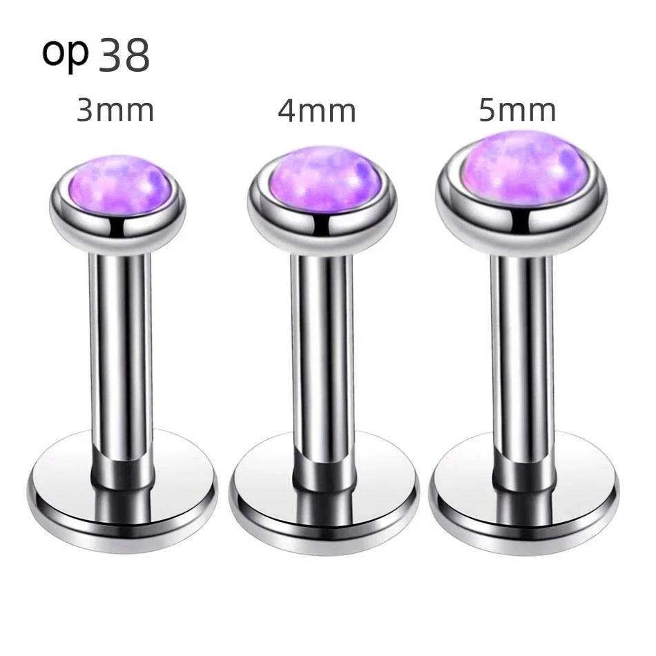 3pc 3/4/5mm Opal Internally Threaded Labret Ring Set 6-12mm Steel Bar Nose Ear Tragus Monroe Lip Stud Piercing