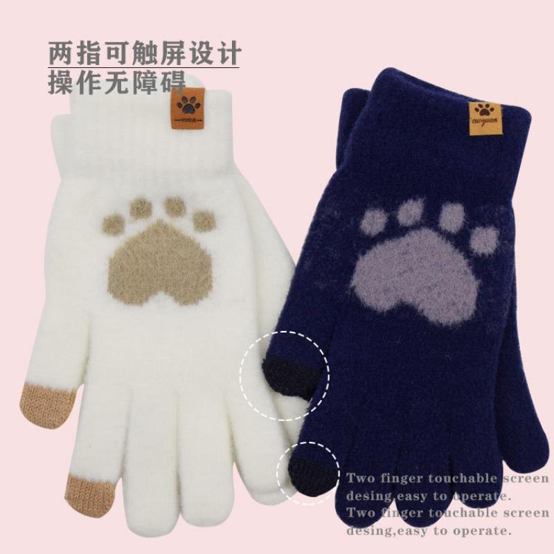 Winter Student Touch Screen Gloves Fleece Cold-proof Cat Claws Cute Bear Paw Riding Gloves Cartoon Gloves