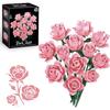 Pink Roses Bouquet Building Set, Artificial Flowers Botanical Collection Blocks Kit DIY Fake Roses for Adults Women Valentines & Mother's Day