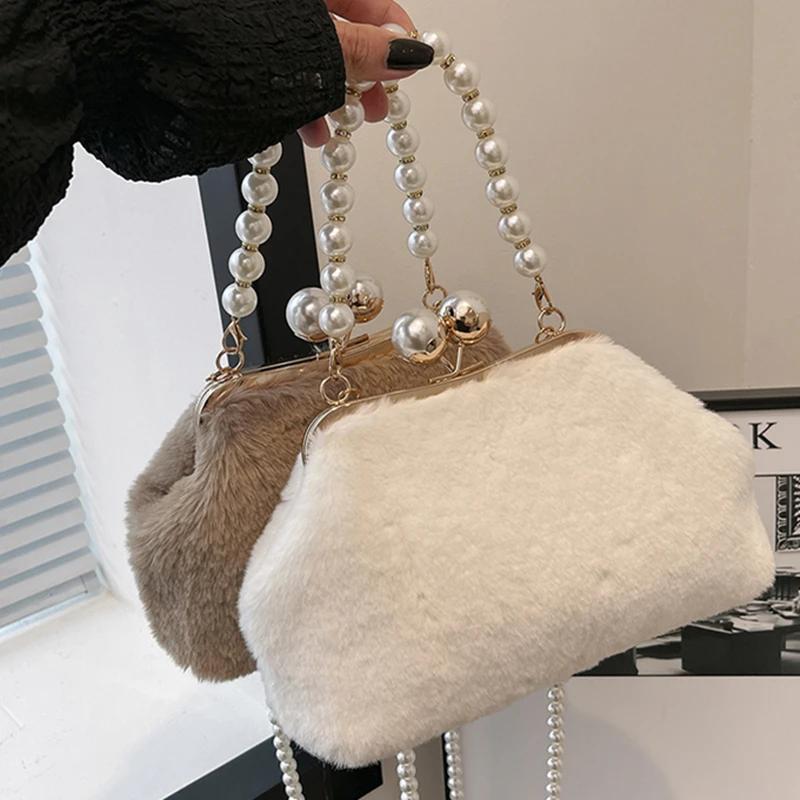 Faux Fur Plush Evening Bag for Women Luxury Bags Feminine Shoulder Crossbody Bag Fashion Bag Clutch Bags