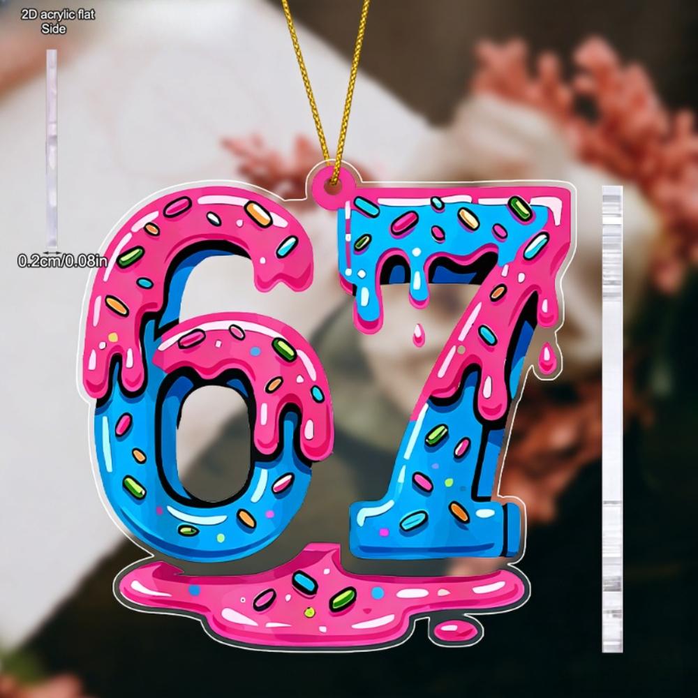 Valentine's Day 67 Number Hanging Ornament - Transparent Acrylic Pendants, Drops & Finials Suitable for Couples Gift, Decor - No Electricity Needed