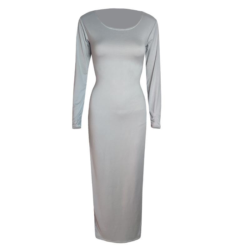 Women's Extended Black Dress, Sexy Round Neck Long-sleeved Comfortable Dress