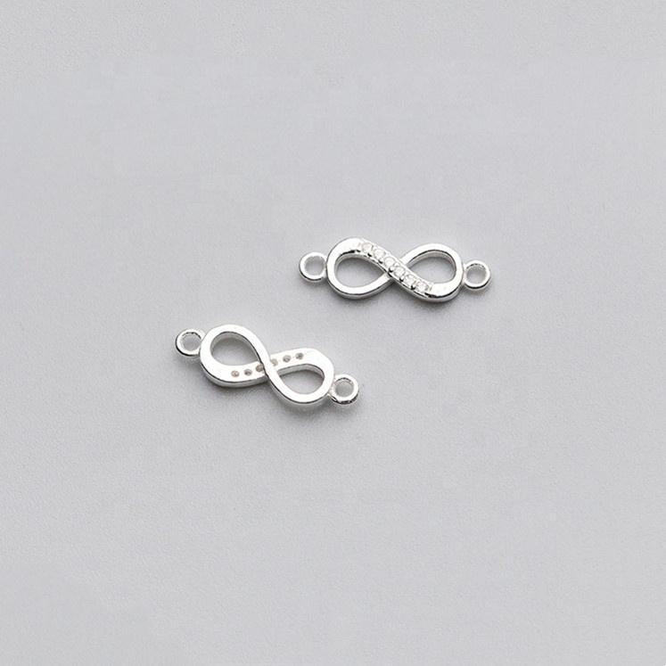 New Fashion 925 Sterling Silver Gold Plated 8-Shaped Number Zircon Charms for Jewelry Making Connector