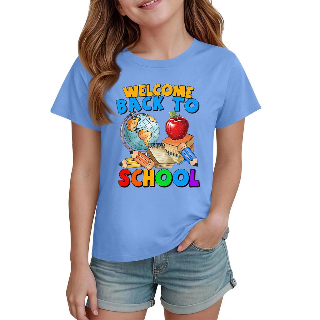 Boys Girls Kids Back To School Graphic Print Round Neck Short Sleeve T-Shirt