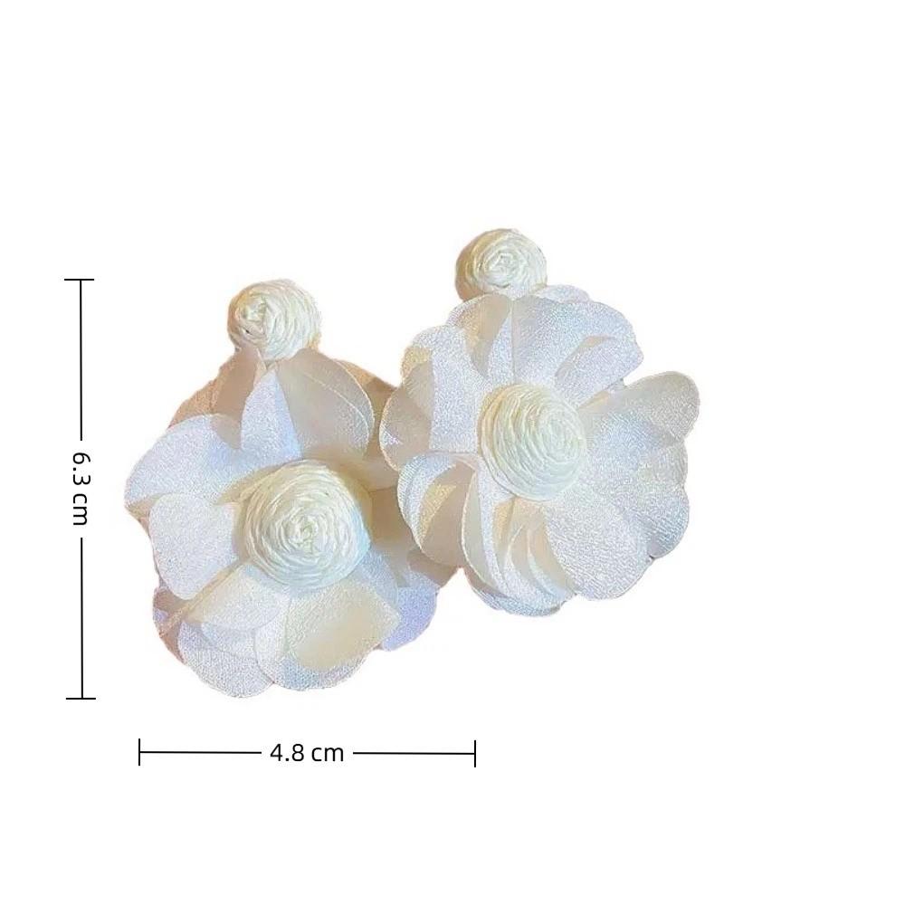 Colorful Long Drop Earrings Boho Style 3D Flower Fabric Earring Beach Party