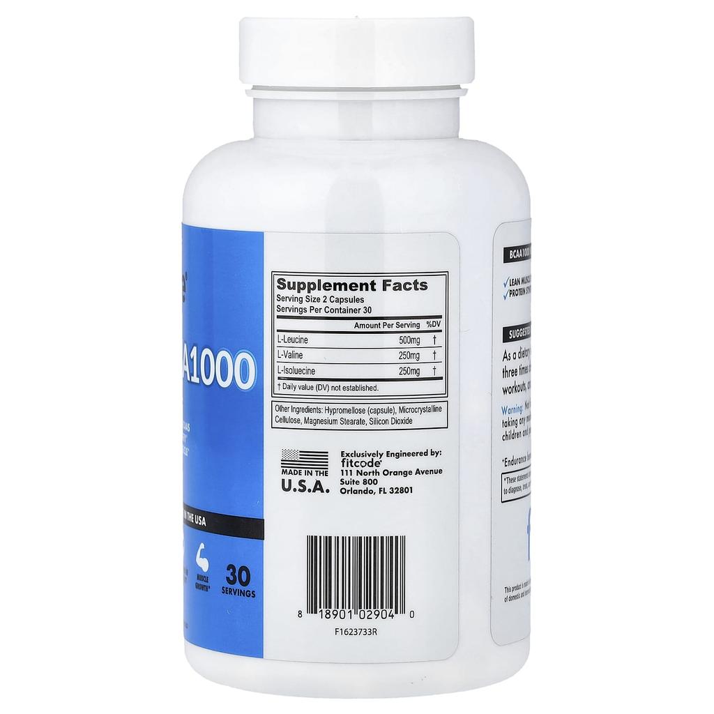 fitcode, BCAA 1,000, 60 capsules