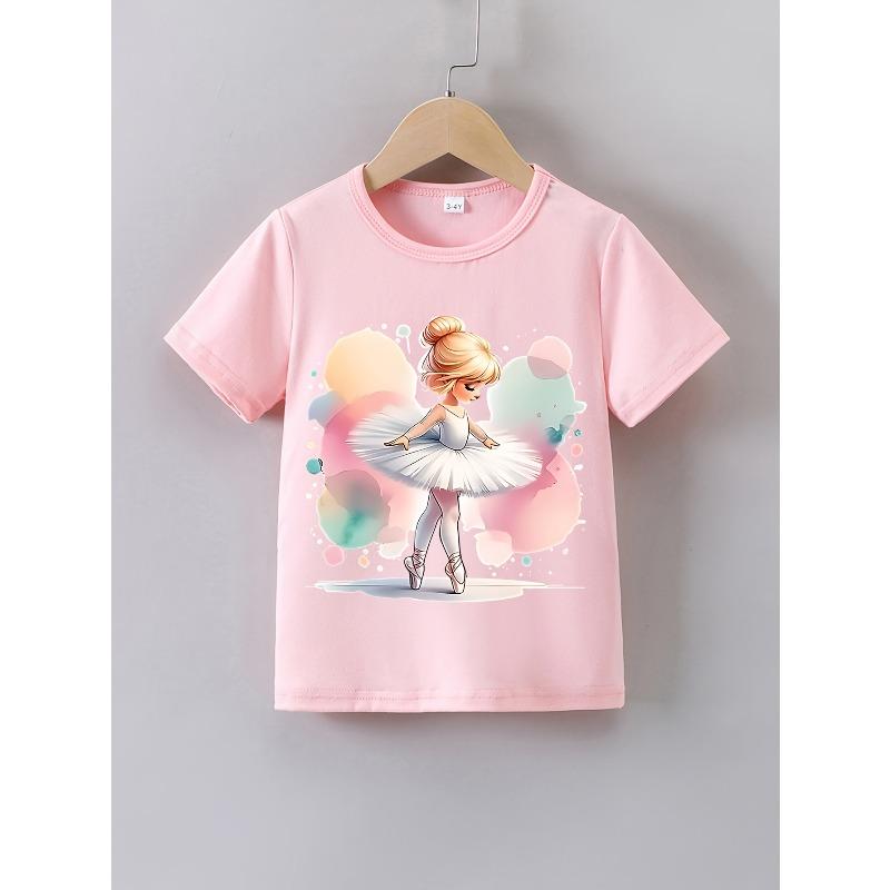 Summer Short-Sleeve T-Shirt for Girls Featuring a Beautiful Ballet Dancer Print