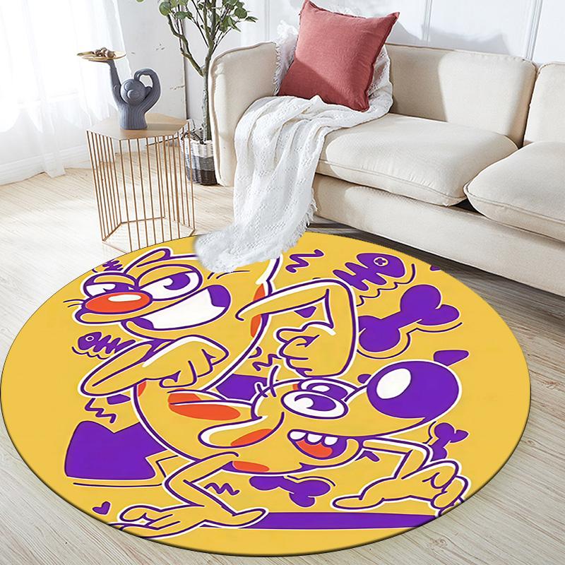 CatDog Round Area Rug,Carpet Rug for Living Room Bedroom Sofa Playroom Decor,Non-slip Floor Mat