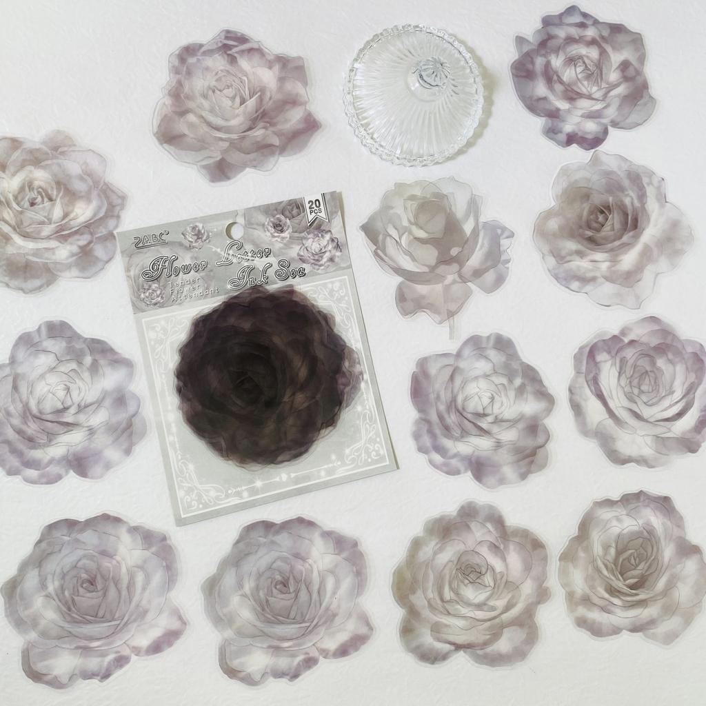 20pcs Transparent Flower Sticker PET Stickers Embelishment Stickers for Scrapbooking Journal Decor Album Diary Stickers