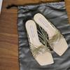 Sheepskin version~ Square head cross-strap high-heeled cool slippers femininity thin-heeled open-toed sandals for outer wear