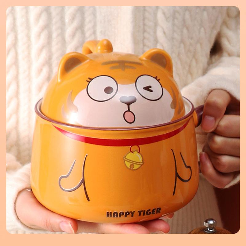 Ceramic instant noodle bowl with lid