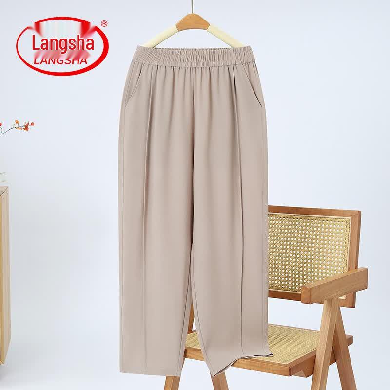 LangSha Women s Ice Silk High-Waisted Cropped Casual Pants 5XL