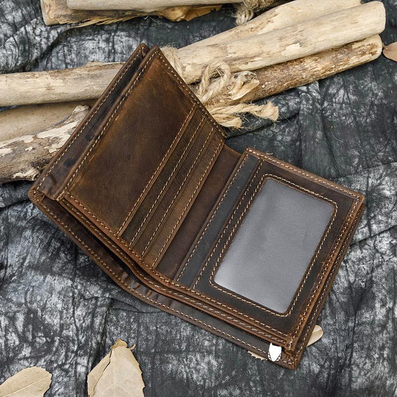 Good Leather Short Wallet Men Male Small Crazy Horse Leather Vintage Purse Slim Wallets Wholesale Bifold Wallets Drop shipping
