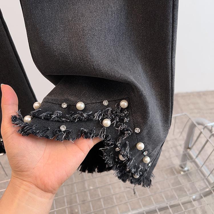 2026 Spring Stylish Slim-fit Stretchy Fringed Pearl Flare Jeans Plus Size Women's Clothing