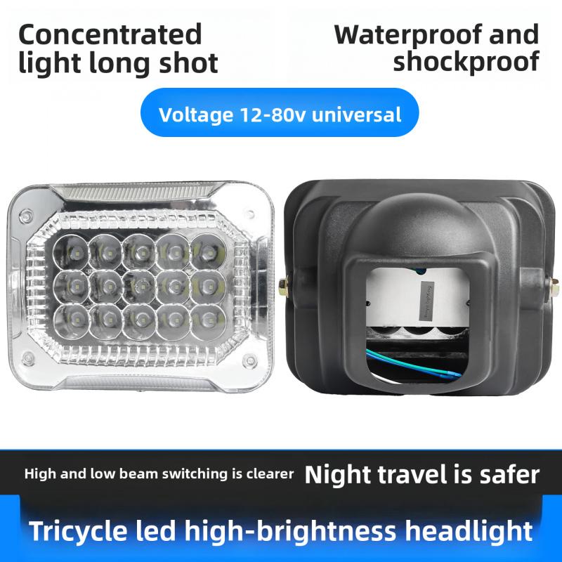 Universal LED Head Lamp 12-80V Square 15LED High Bright Waterproof Motor Light For E-bike Scooter ATV