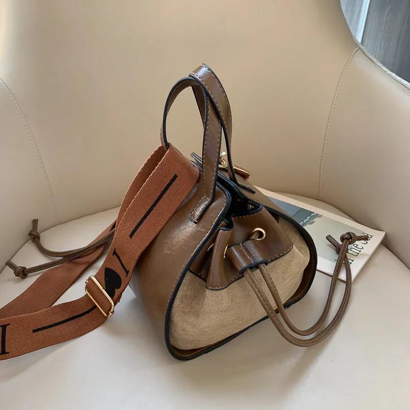 

Винтажные сумки через плечо для женщин, универсальные модные мини-сумки-ведра, новые осенние сумки через плечо из мягкой кожи