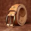 Retro Fashion Trend Versatile Copper Buckle Genuine Leather Belt Men'S First Layer Cowhide Old Pleated Jeans Belt Men'S